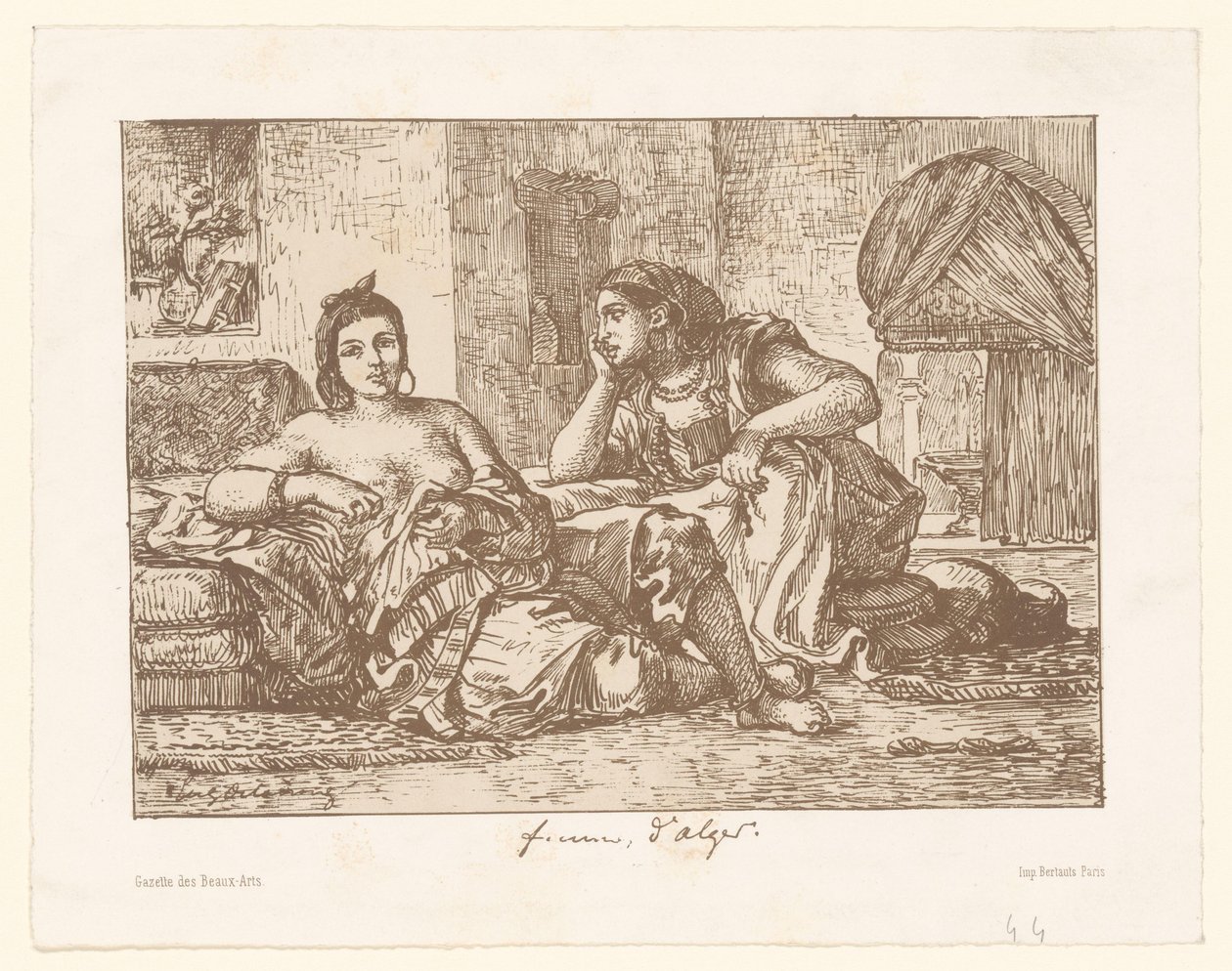 To sittende algeriske kvinner Femmes d'Alger (tittel på objekt) av Eugène Delacroix