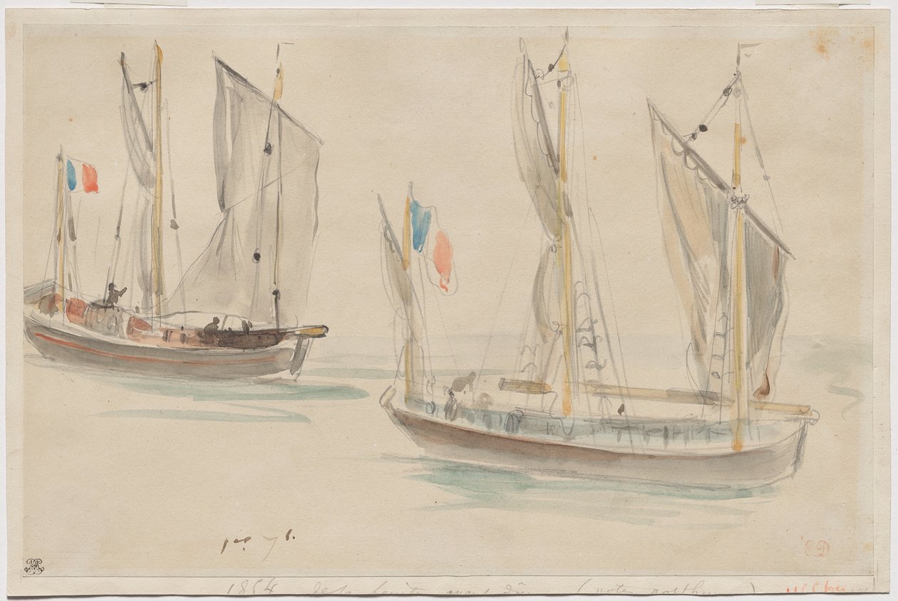 To båter ved havnen i Dieppe av Eugène Delacroix