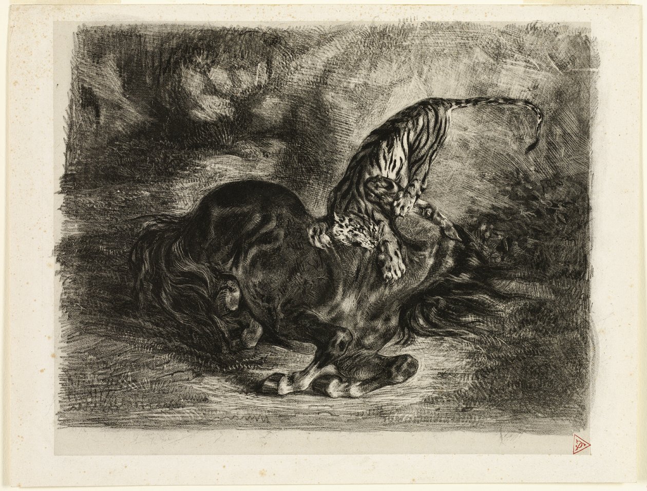 Villhest brakt ned av en tiger av Eugène Delacroix