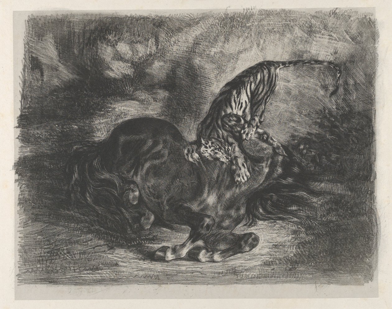 Villhest felt av en tiger, 1828., 1828. av Eugène Delacroix