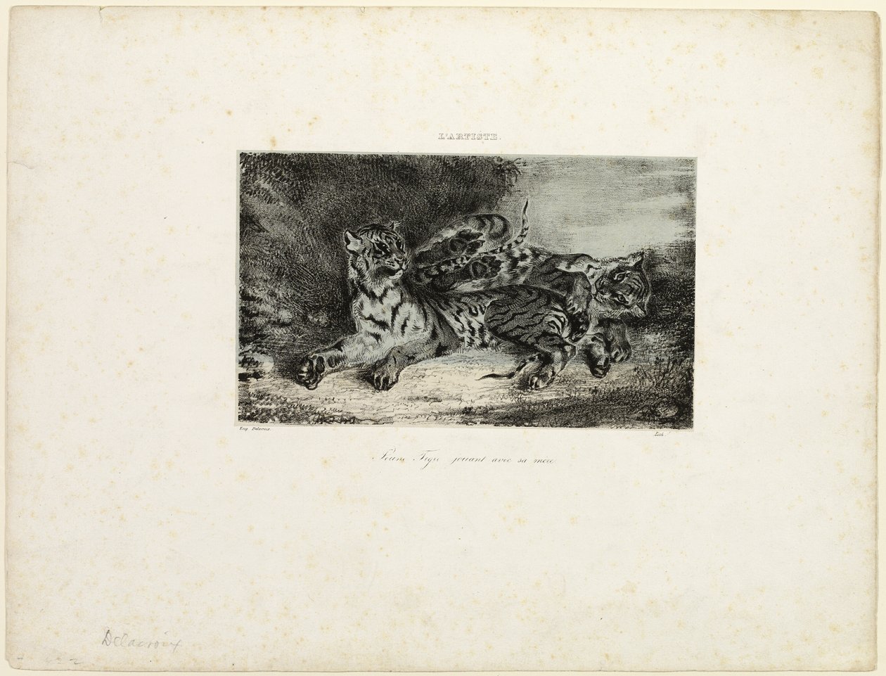 Ung tiger som leker med sin mor av Eugène Delacroix
