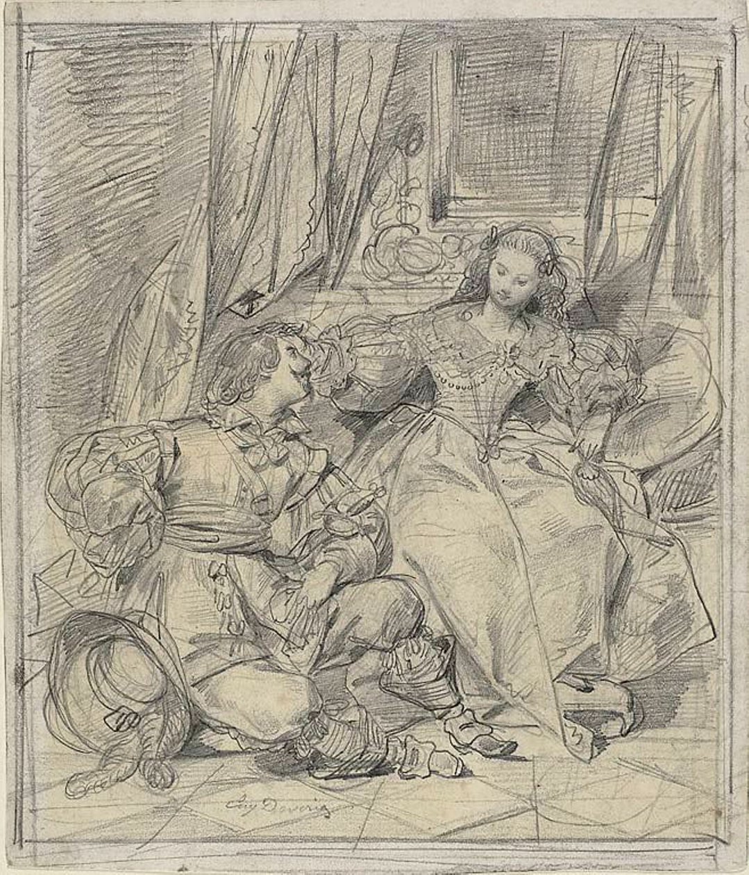 Lady og Cavalier av Eugène François Marie Joseph Devéria