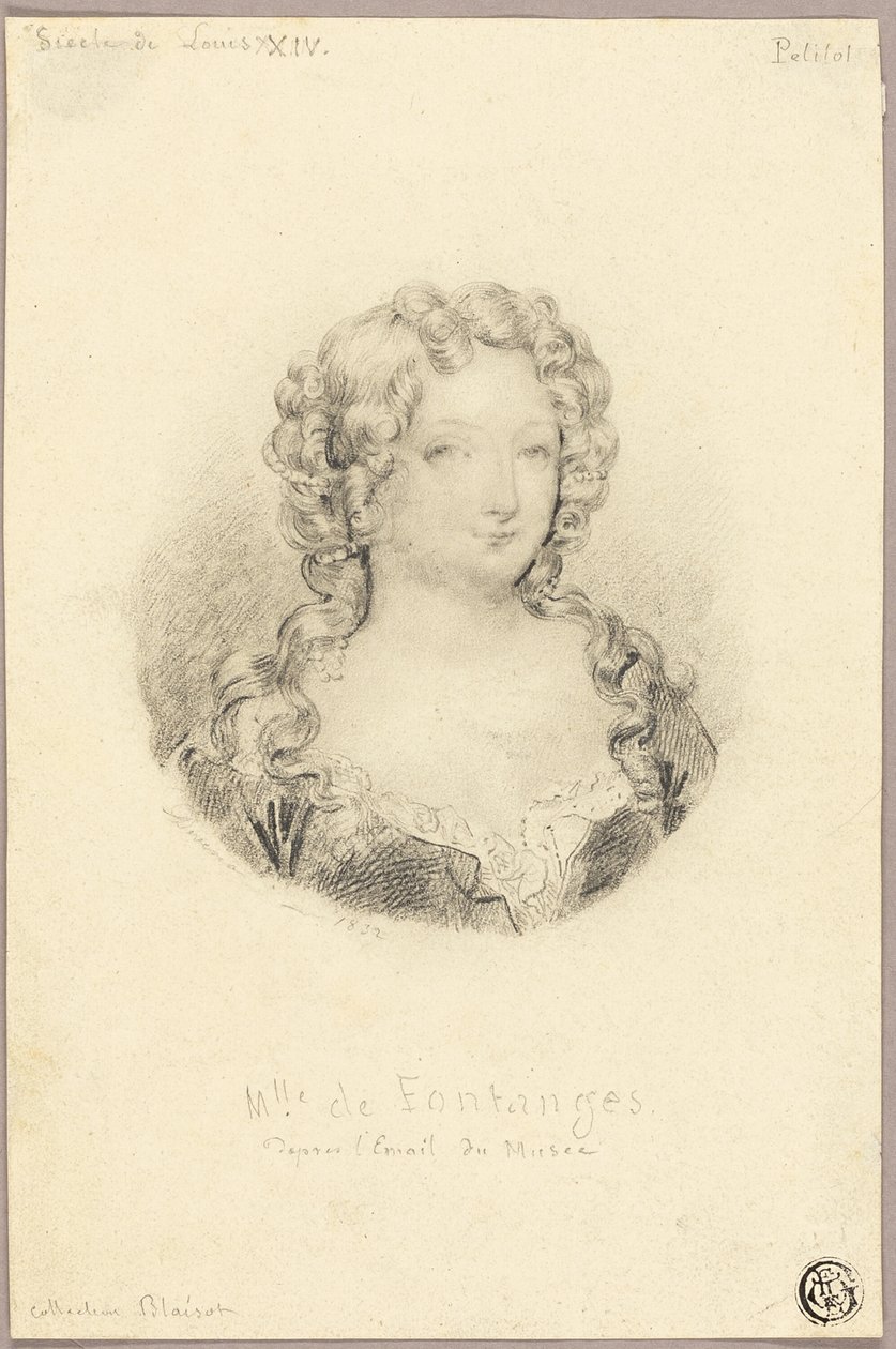 Medaljongportrett av frøken de Fontanges av Eugène François Marie Joseph Devéria
