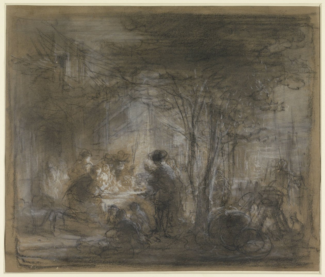 Selskap rundt et bord under trær av Eugène François de Block