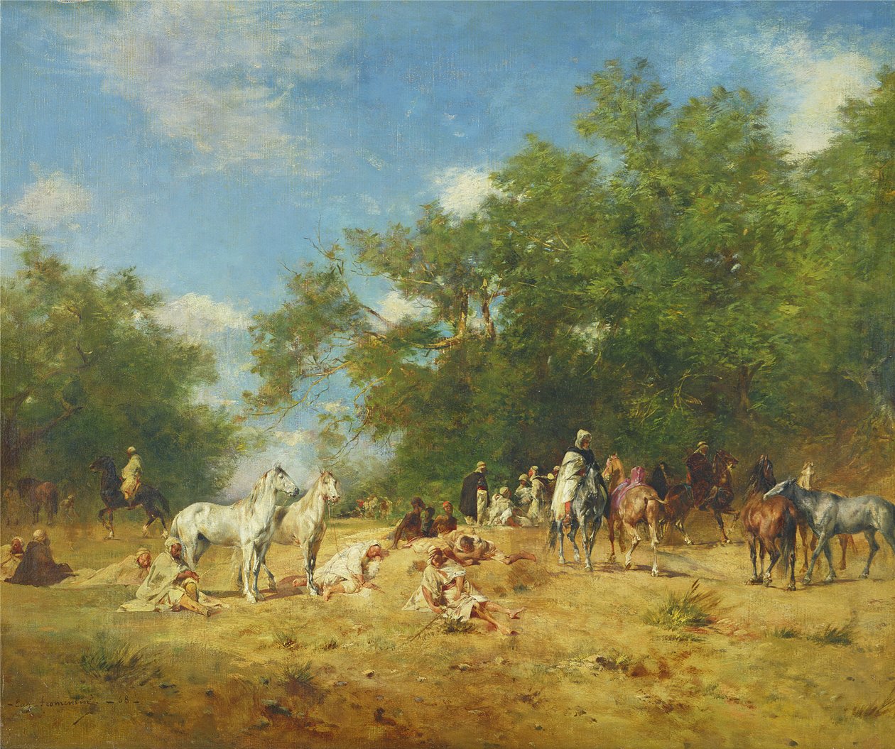 Arabiske ryttere hviler i skogen, 1868 av Eugène Fromentin