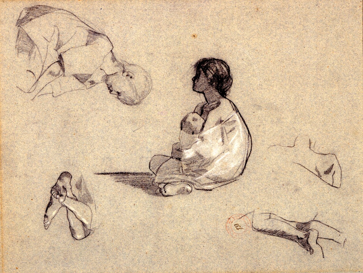 Studier av arabiske barn (kull og kroppsfarge på blått papir) av Eugène Fromentin