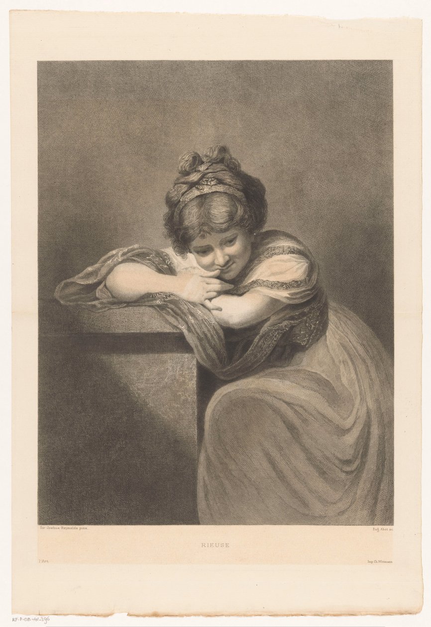 Portrett av en sittende jente Rieuse (tittel på objekt) av Eugène Michel Joseph Abot