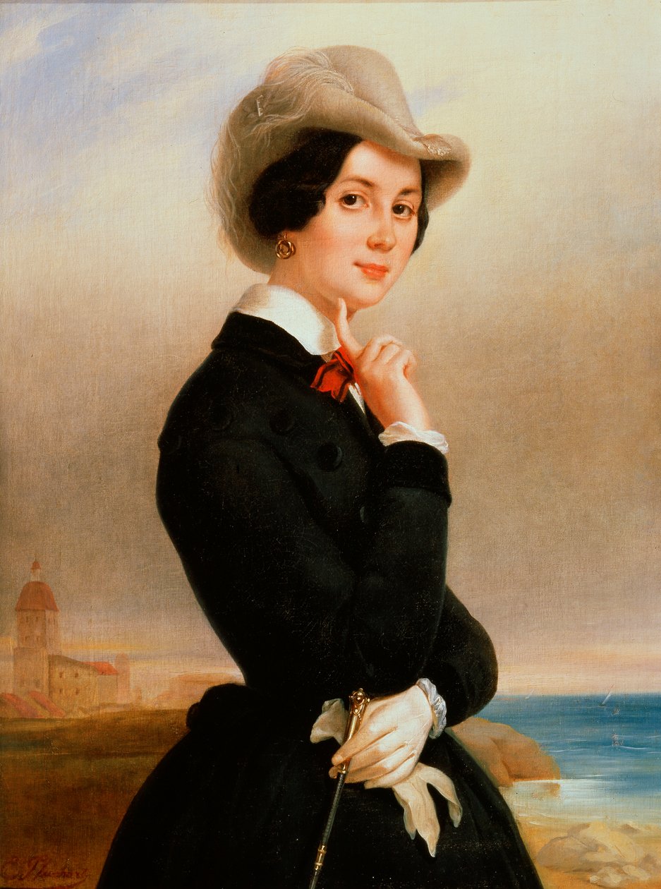 Portrett av skuespillerinnen fra det keiserlige teateret Vera Samoylova, 1840-tallet. av Eugéne Pluchart