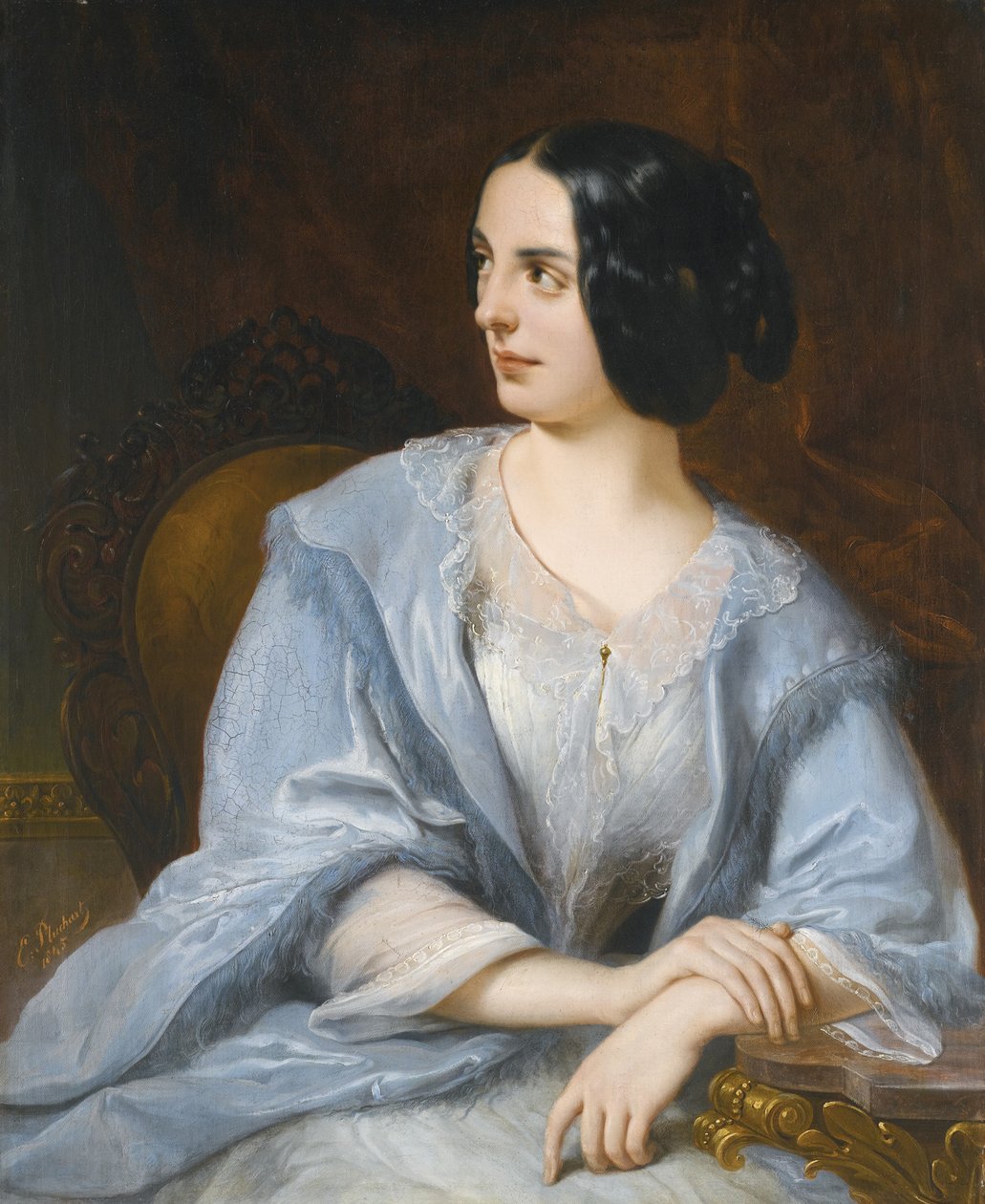 Portrett av skuespillerinnen fra det keiserlige teateret Vera Samoylova, 1845 av Eugéne Pluchart