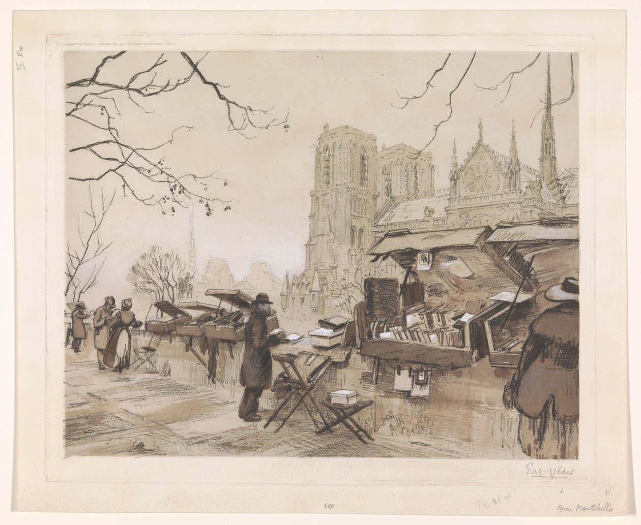 Utsikt over Quai de Montebello i Paris av Eugène Véder (signed by artist)