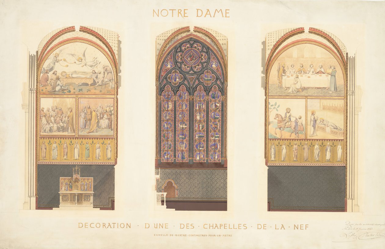 Plan for renovering av et kapell i kirkeskipet til katedralen i Notre Dame, Paris, 1843. av Eugène Viollet le Duc