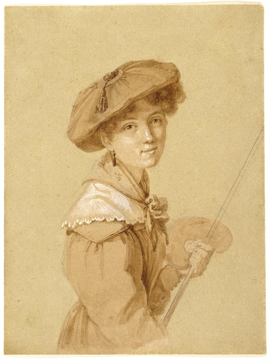 Selvportrett, 1820-29 (blyant, sepia og gouache på papir) av Eugénie Tripier Lefranc