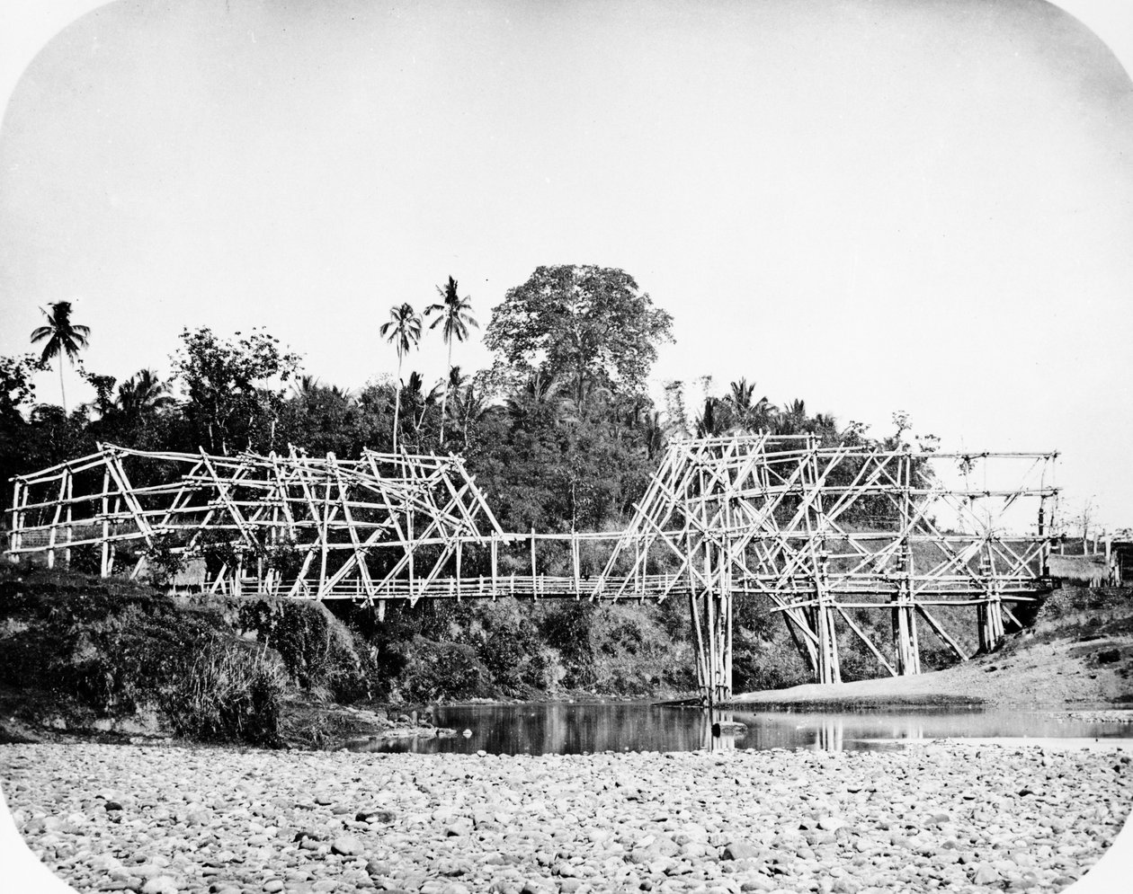 Bamboo Suspension Bridge, Java ca. 1870-tallet av European Photographer