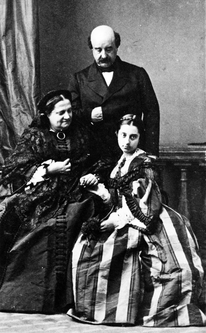 Maria Christina, dronning Regnant av Spania med ektemannen Agustin Fernando Muñoz og en av deres døtre, ca. 1860 av European Photographer