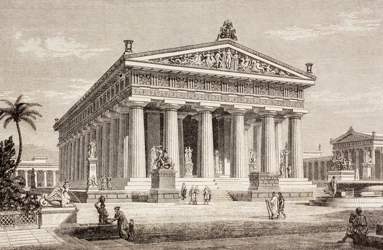 Kunstnerens inntrykk av Temple of Poseidon, Paestum, fra 