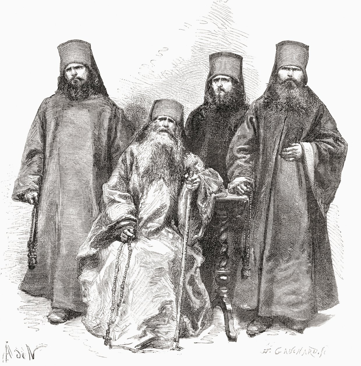 Filaret Drozdov og hans tre sønner, fra 'El Mundo en la Mano', utgitt 1878 av European School