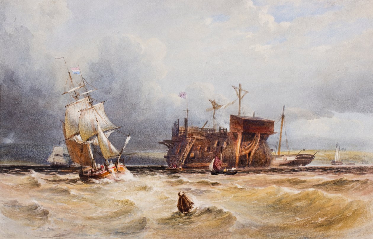 En hulk, ca. 1850 (wc og gouache på papir) av European School