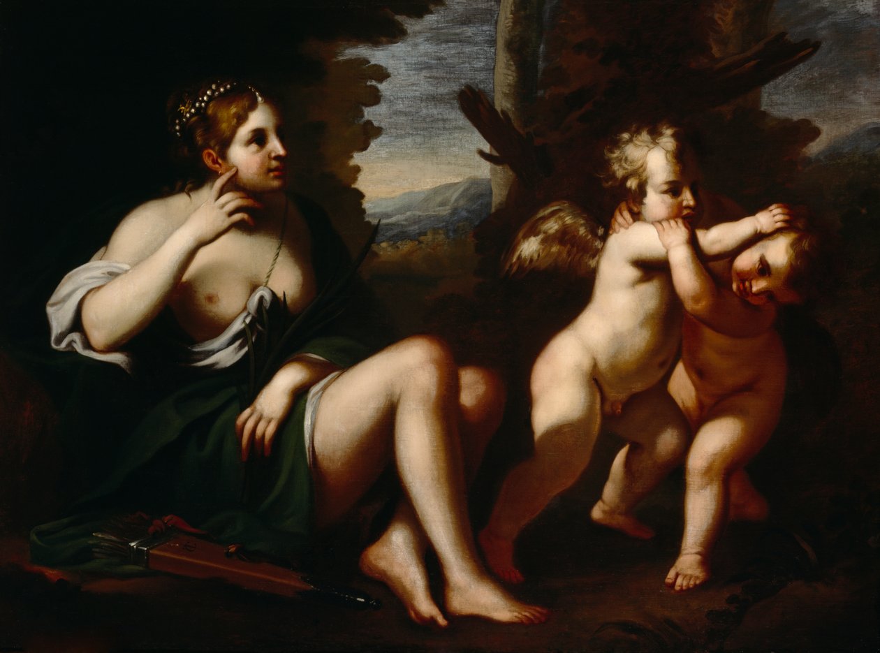 Diana og Cupids (olje på lerret) av European School