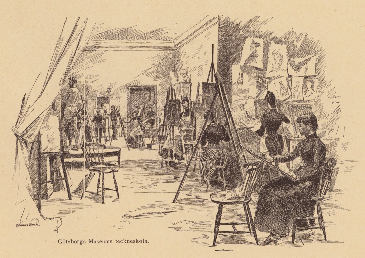 Tegnekurs på Gøteborgs museum, Sverige (gravering) av European School