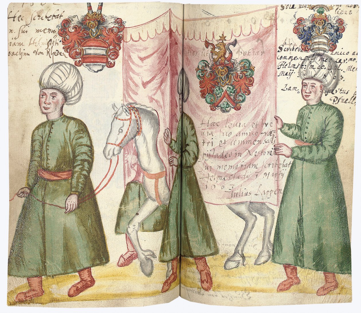 Sider fra albumet Amicorum av Julius Pflug, inkludert tyrkisk kostyme og våpenskjold, 1600-13 av European School