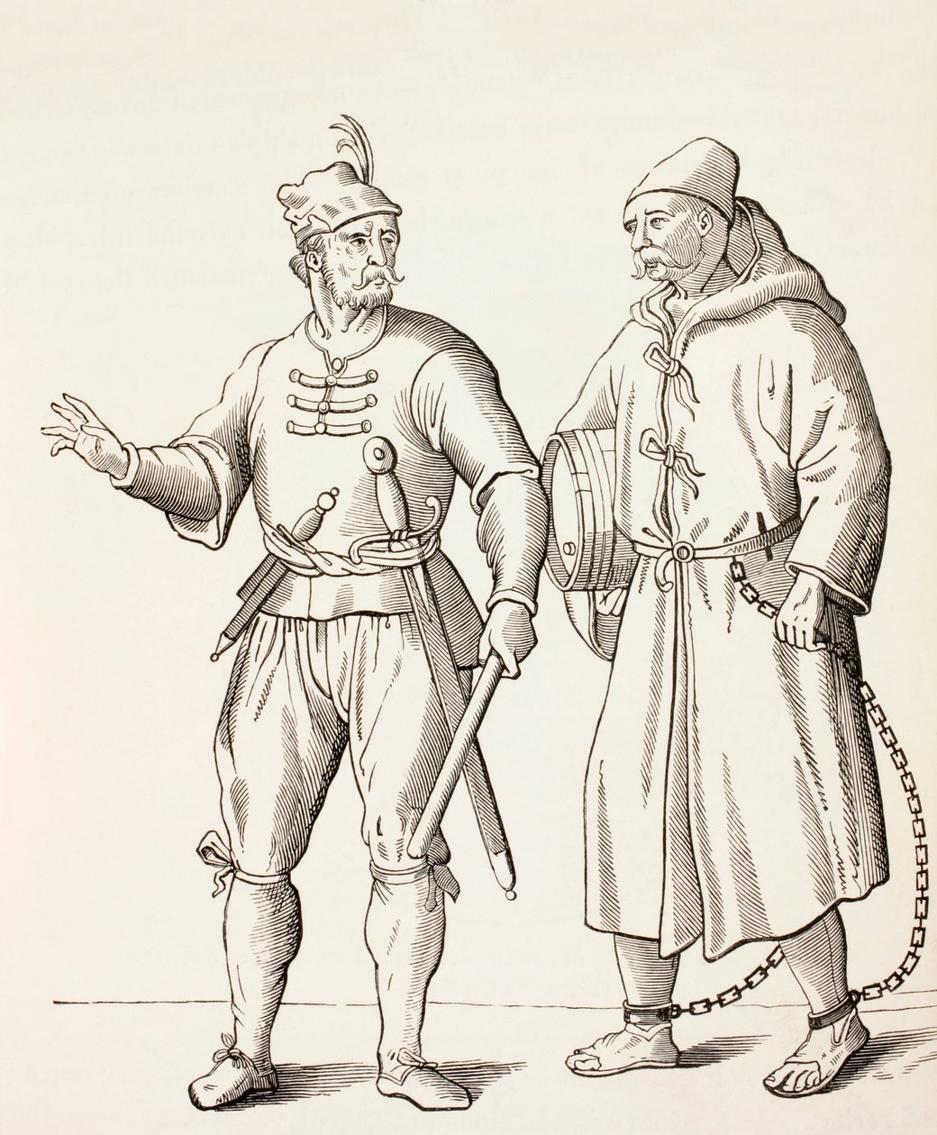 Byssesoldat fra det sekstende århundre med en bysseslave, ca. 1880 av European School