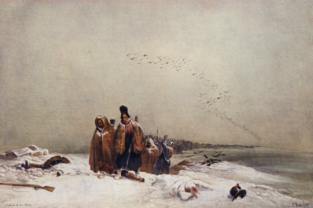 Russlands tilbaketrekning (fargelitografi) av European School