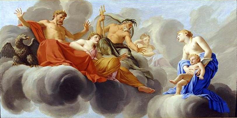 Amors liv - Venus presenterer Amor til Jupiter av Eustache Le Sueur