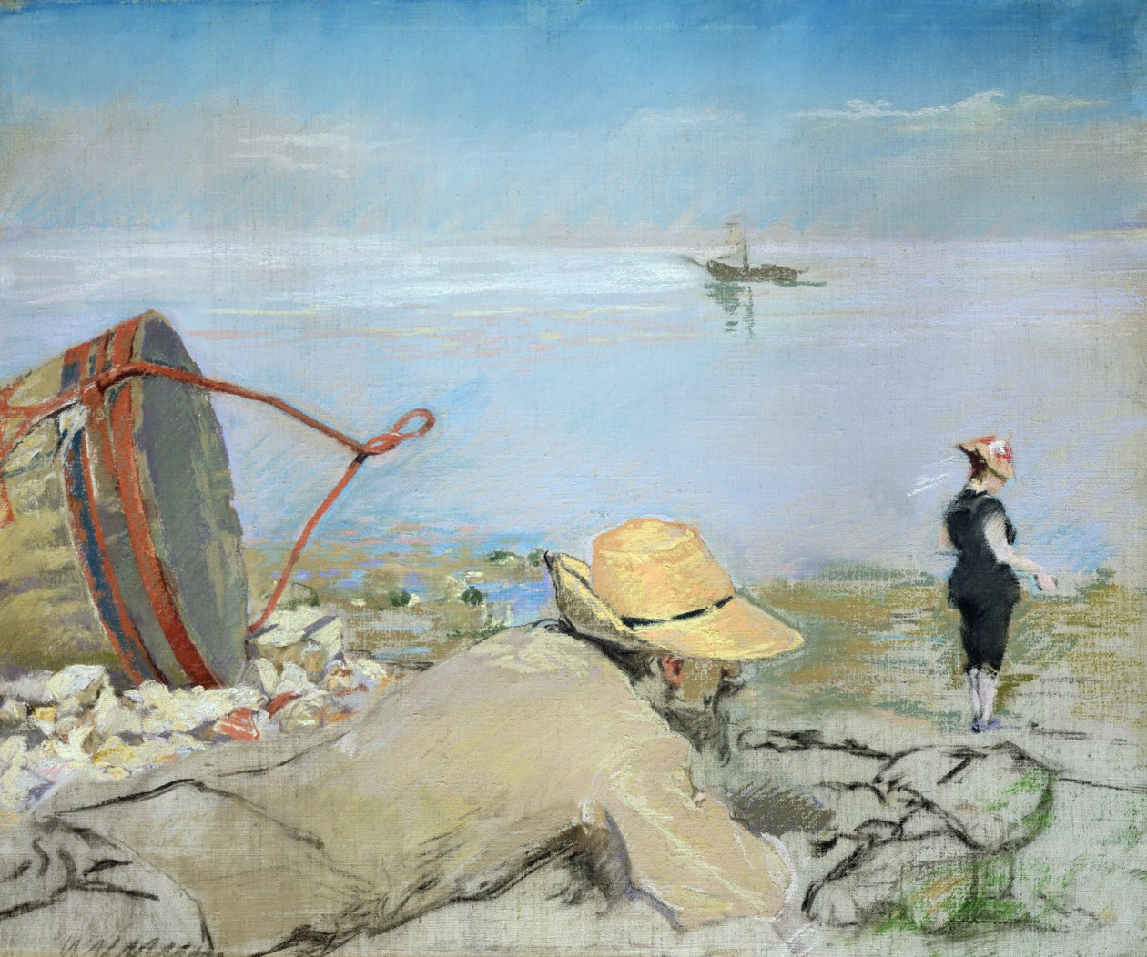 Henri Guerard slapper av på stranden (pastell på lerret) av Eva Gonzalès