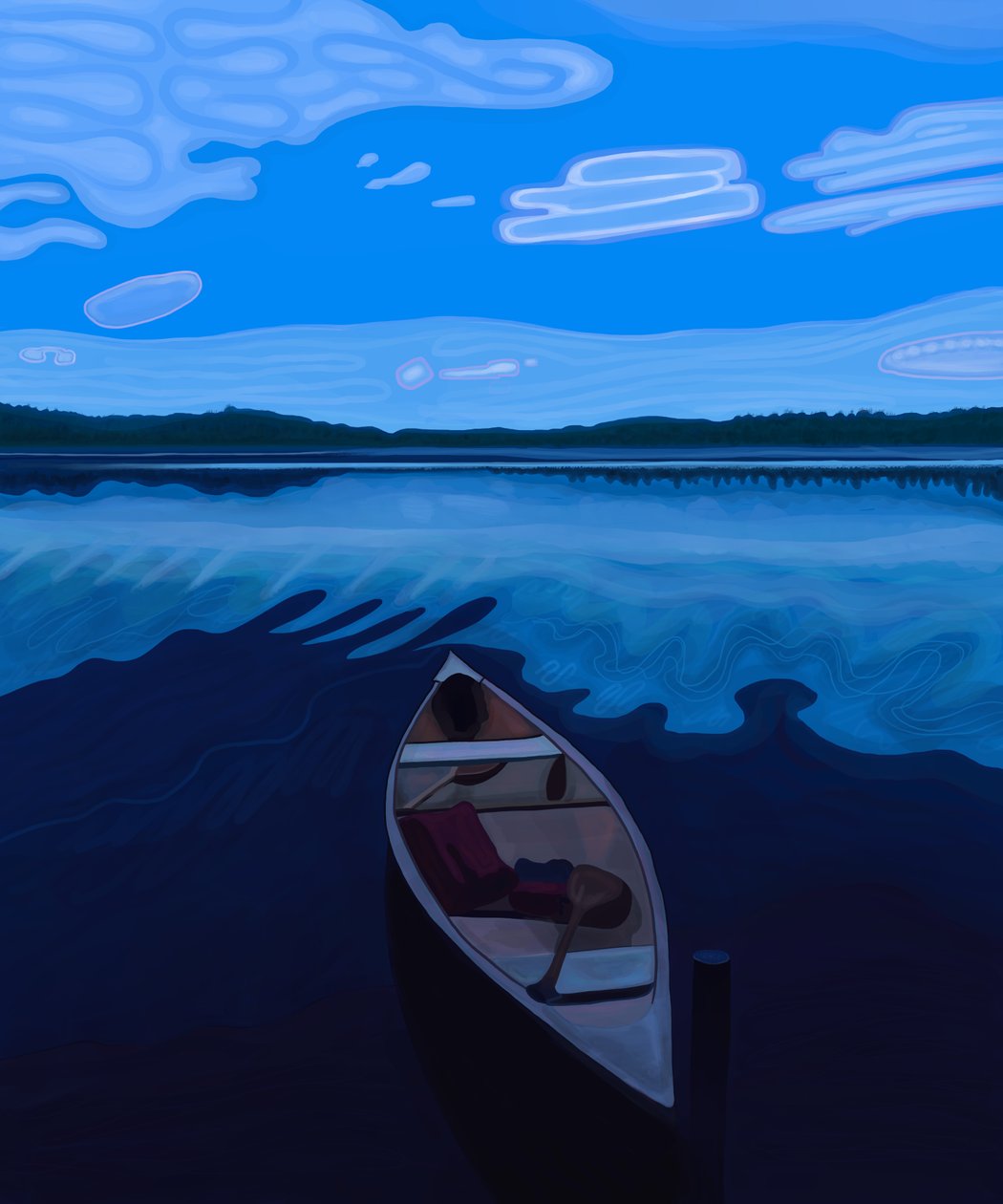 Kano på Maine Lake i skumringen (digital kunst) av Evan Sklar