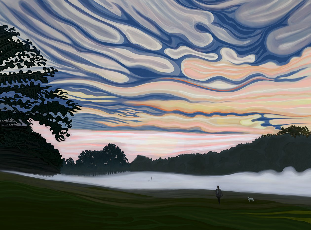 Felt og tåke om morgenen, Brooklyn (digital kunst) av Evan Sklar