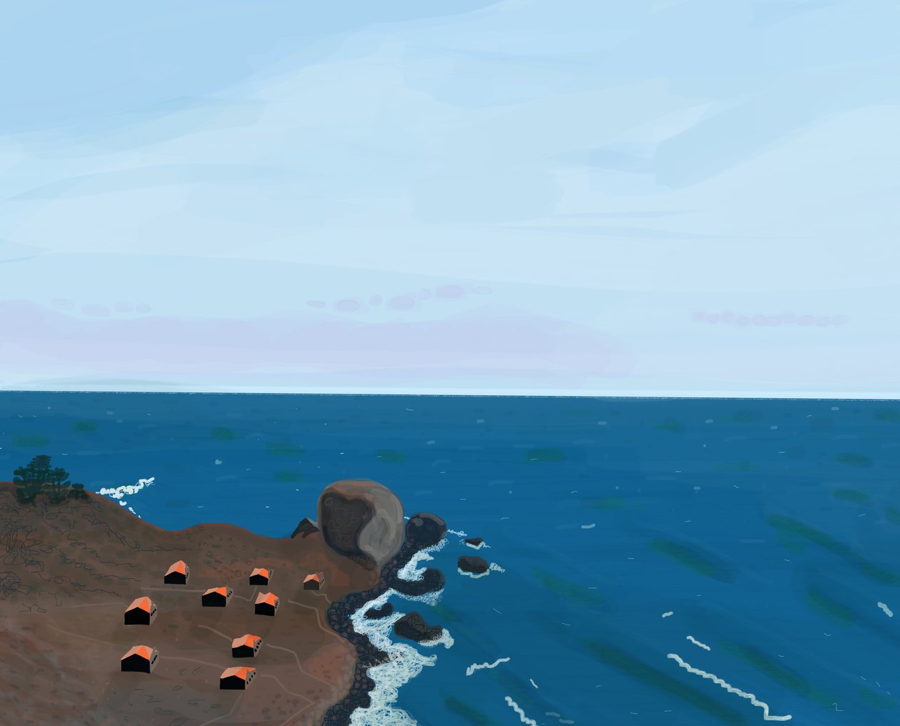Utsikt fra Pacific Coast Highway, 2016 (håndtegnet på en iPad med en Apple-blyant) av Evan Sklar