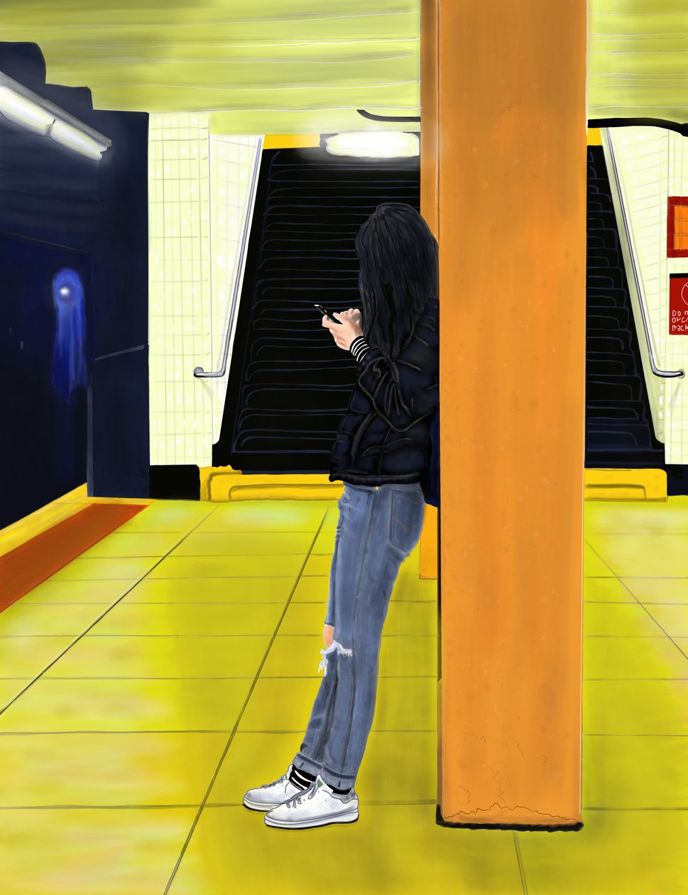 Venter på F-toget, Brooklyn (digital kunst) av Evan Sklar