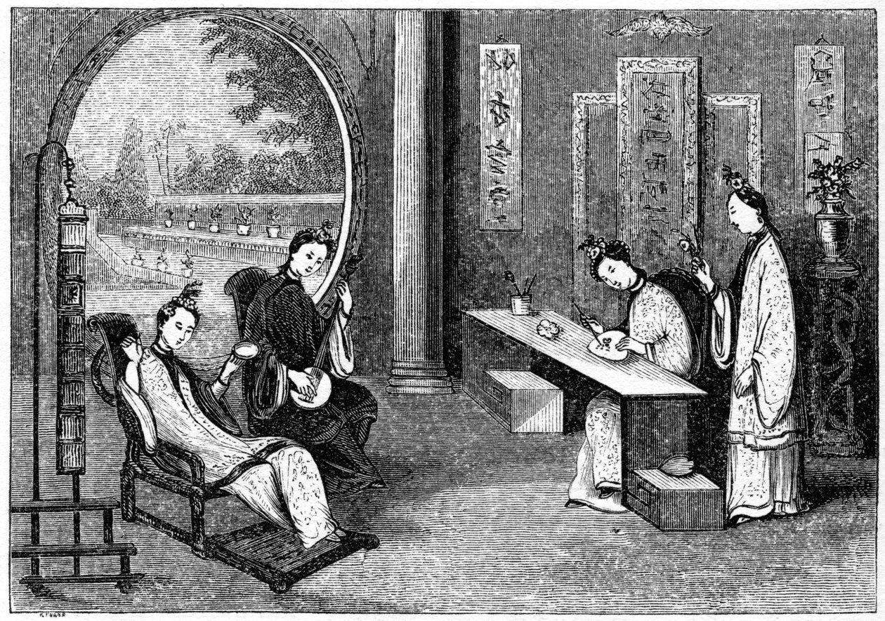 Hjemmescene, damer ved deres vanlige ansettelser, 1847 av Evans