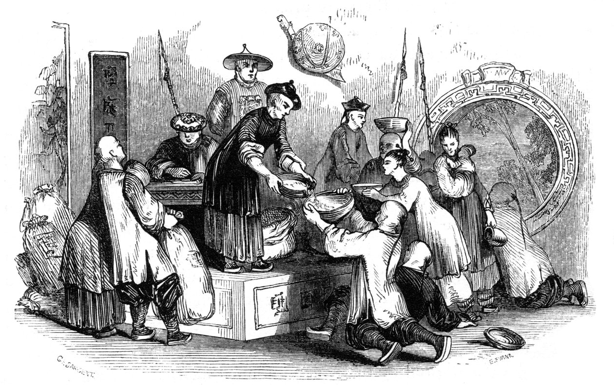 Gir ut mais til folket, i en sesong med knapphet, 1847 av Evans