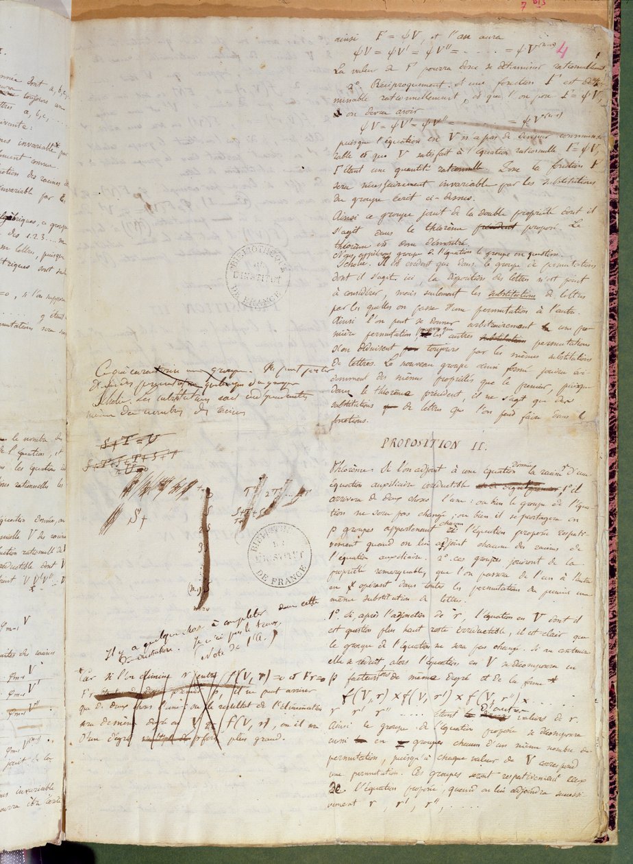Ms 2108 f.4 Skrifter om betingelsene for å løse en ligning med radikaler, 1832 (se også 163744) av Evariste Galois