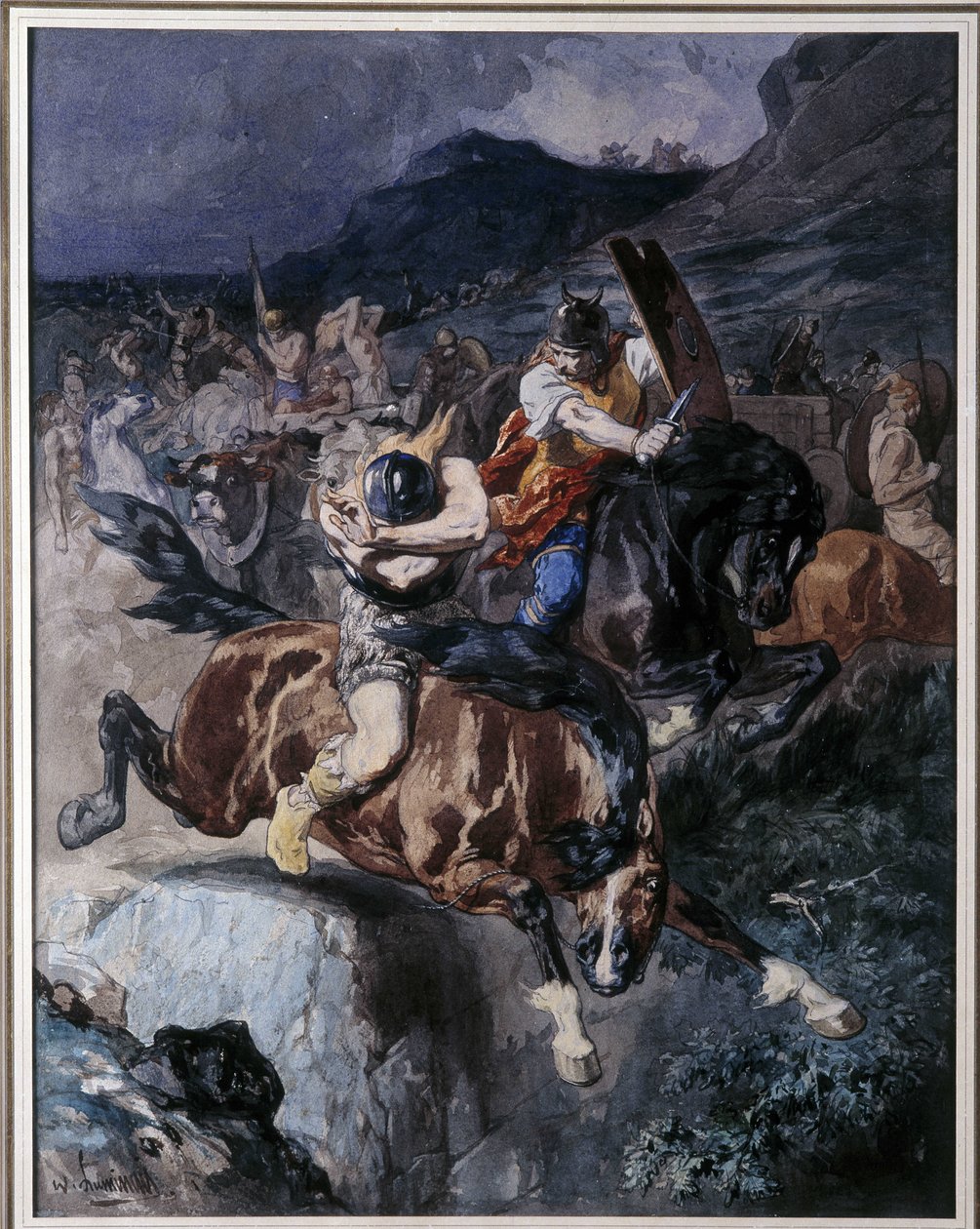 Fight of Francs ryttere (akvarell) av Evariste Vital Luminais