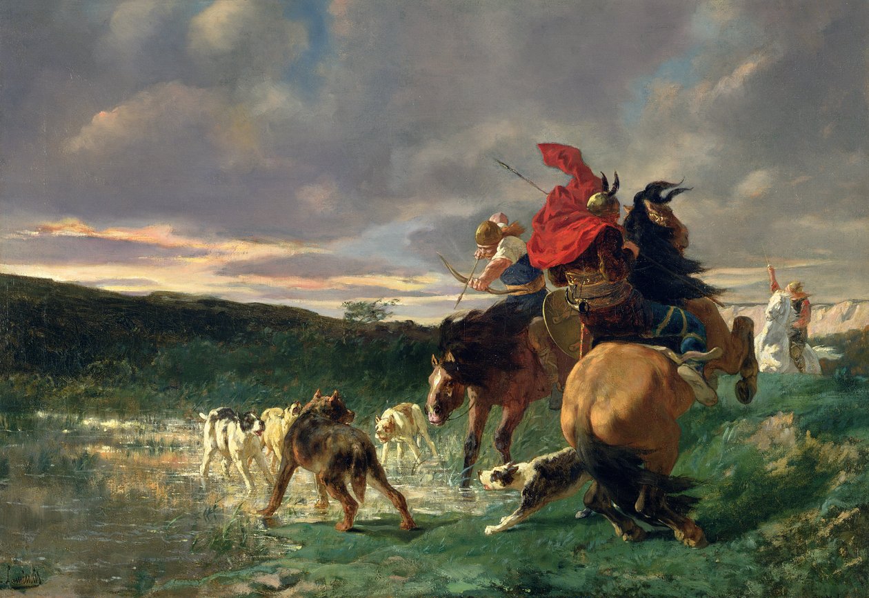 Merovinger angriper en villhund av Evariste Vital Luminais