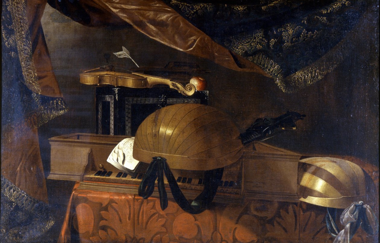 Musikkinstrumenter. Maleri av Evaristo Baschenis (1617 - 1677). av Evaristo Baschenis