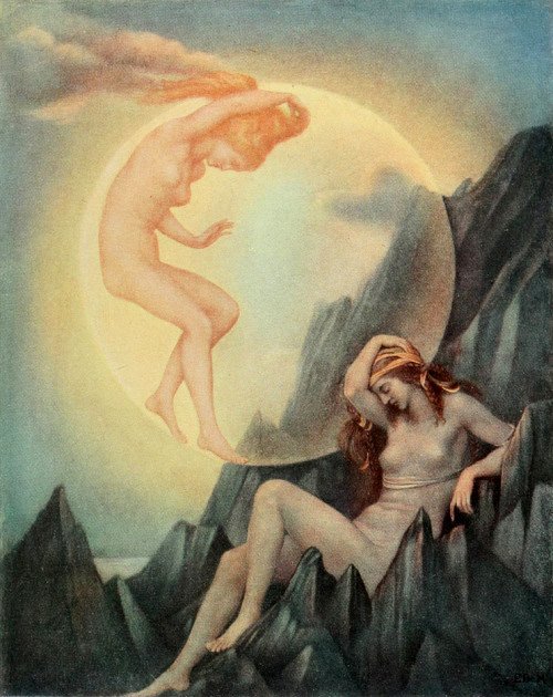 Den sovende jord og den avtagende månen av Evelyn De Morgan
