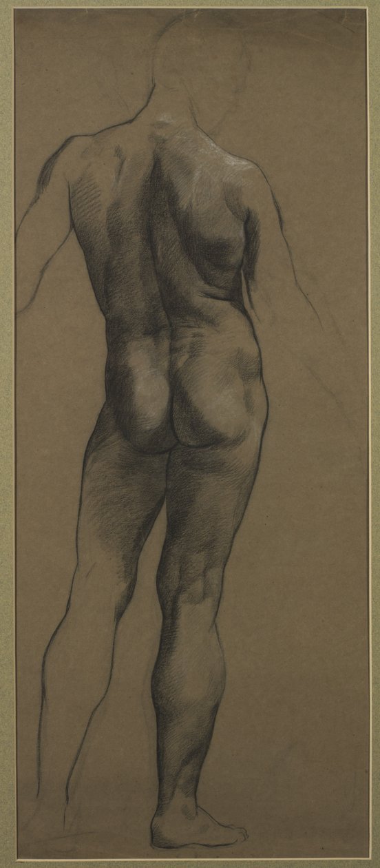 Mannlig nakenstudie (svart og hvitt kritt på brunt papir) av Evelyn De Morgan