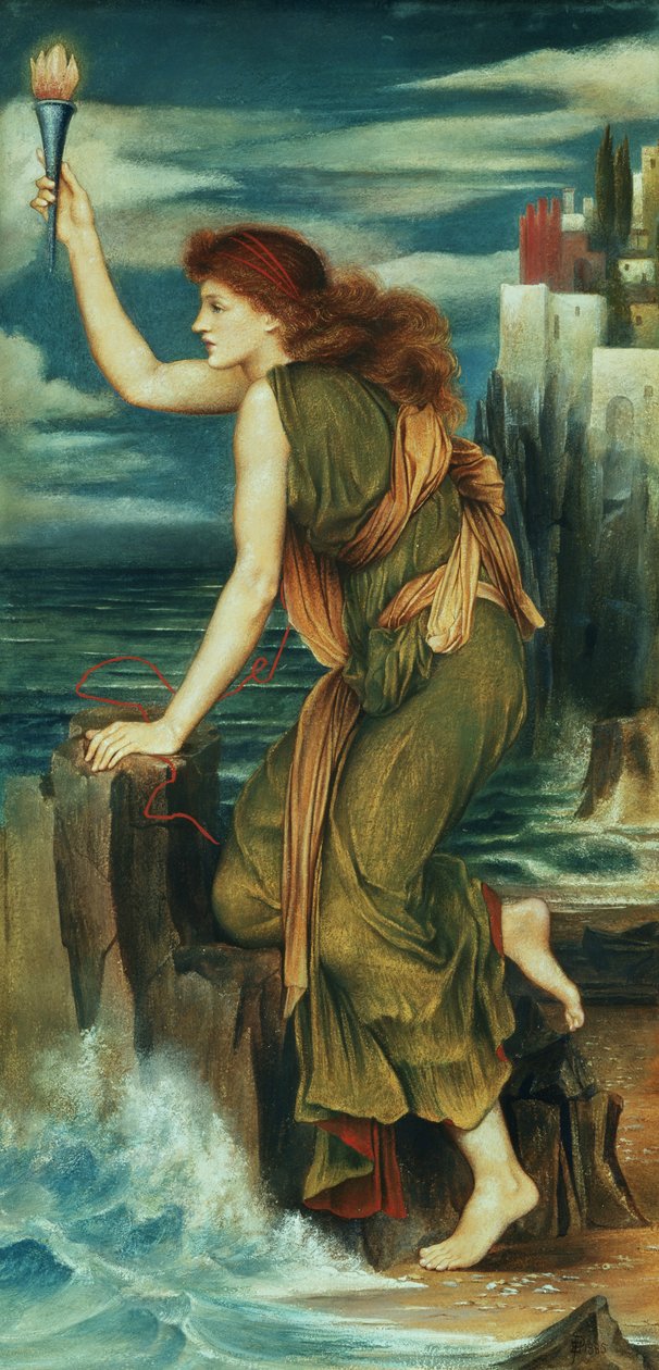 Helt som venter på Leanders retur, 1885 av Evelyn De Morgan