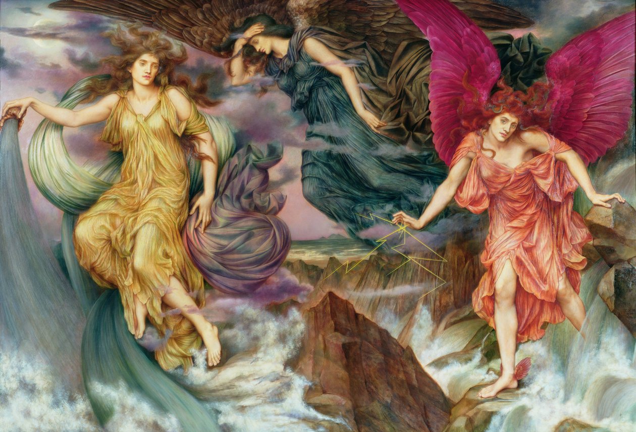 Les esprits de la tempete - Stormåndene , av De Morgan, Evelyn (1855-1919). Olje på lerret, ca. 1900. Watts Gallery av Evelyn De Morgan