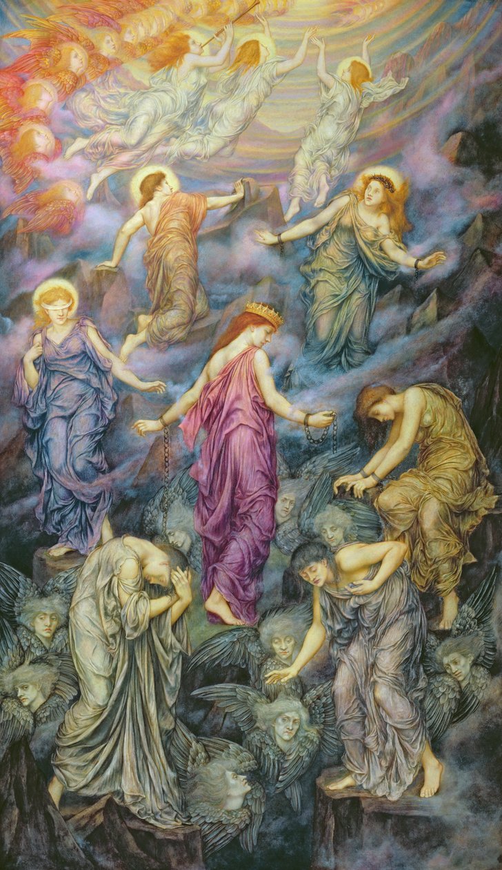 The Kingdom of Heaven lider av vold (olje på lerret) av Evelyn De Morgan