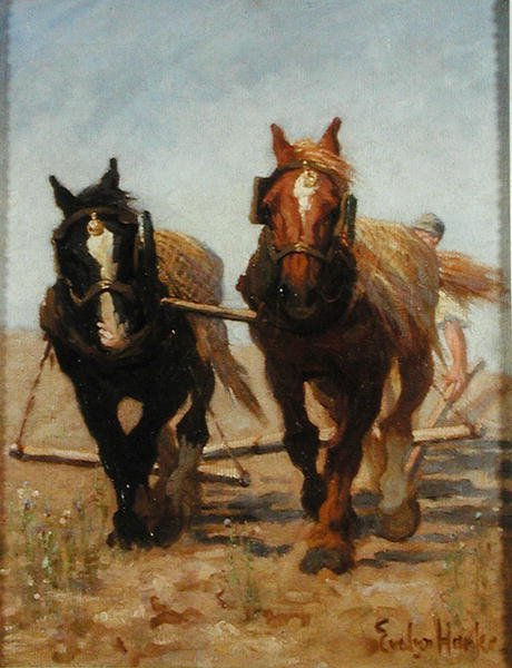 The Ploughing Team, Sussex Downs (olje på lerret) av Evelyn Harke