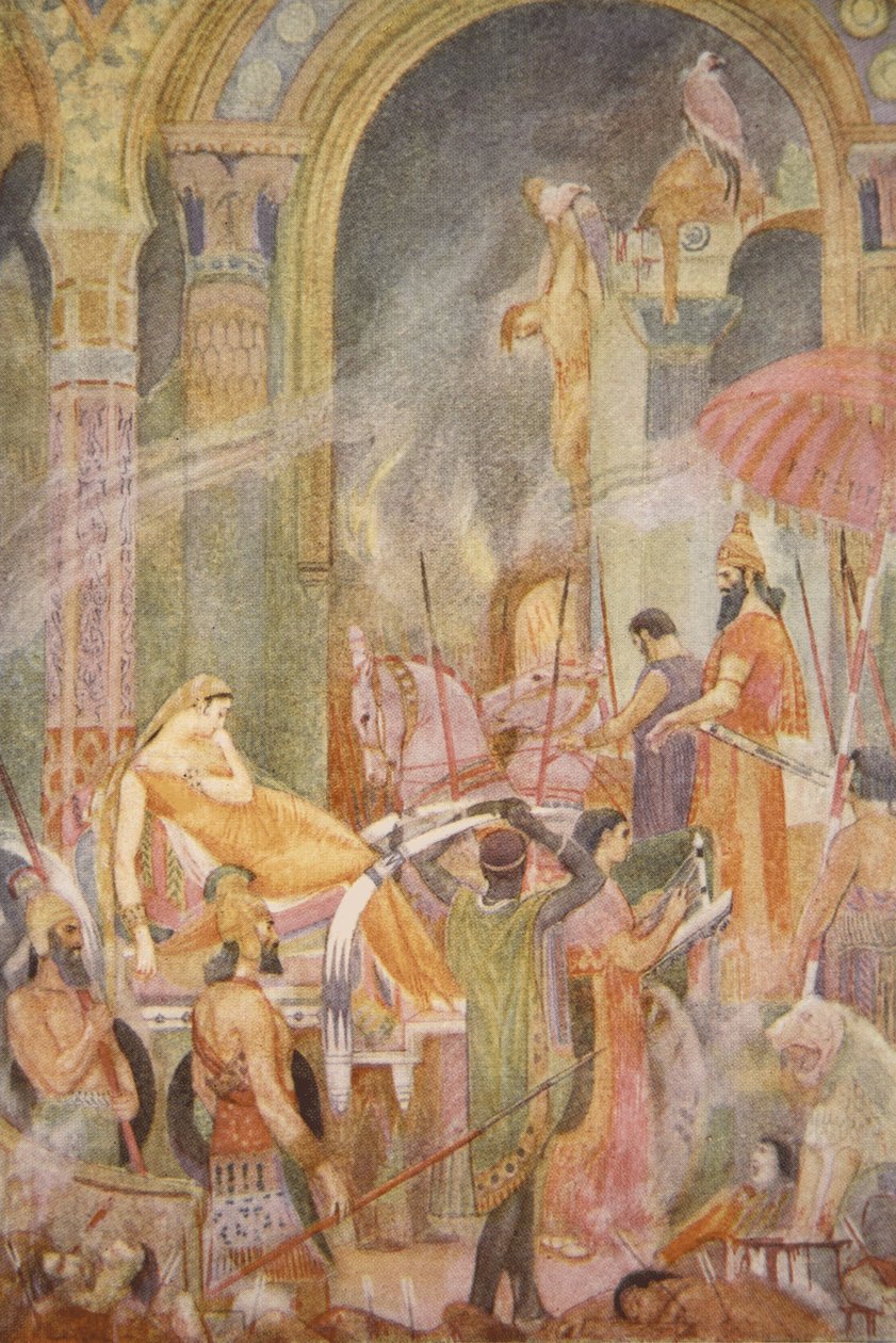 Capture of Sarrapanu av Tiglath-Pileser II, illustrasjon fra "Myths and Legends of Babylonia and Assyria" av Lewis Spence av Evelyn Paul