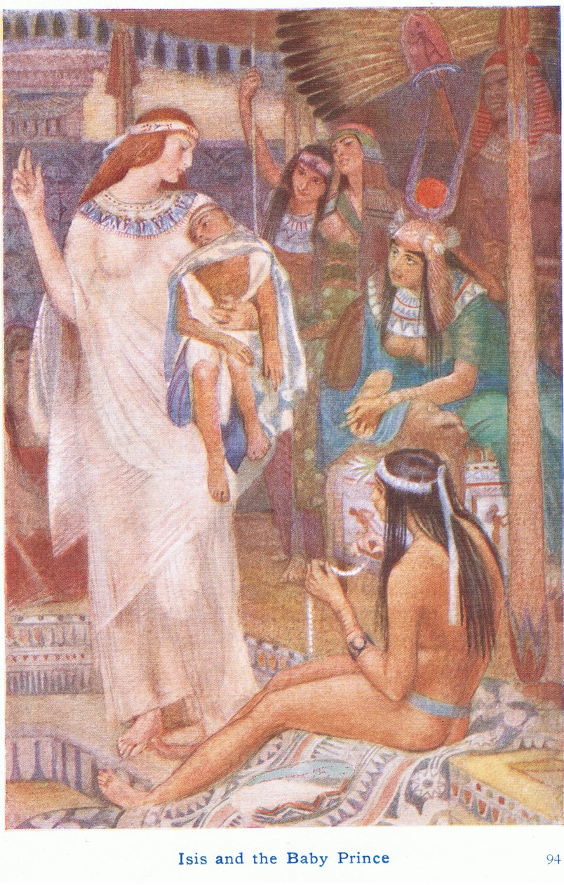 Isis og babyprinsen (farge litho) av Evelyn Paul