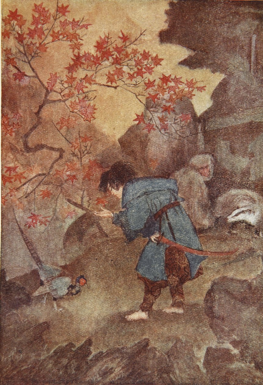 Momotaro og fasanen, illustrasjon fra 