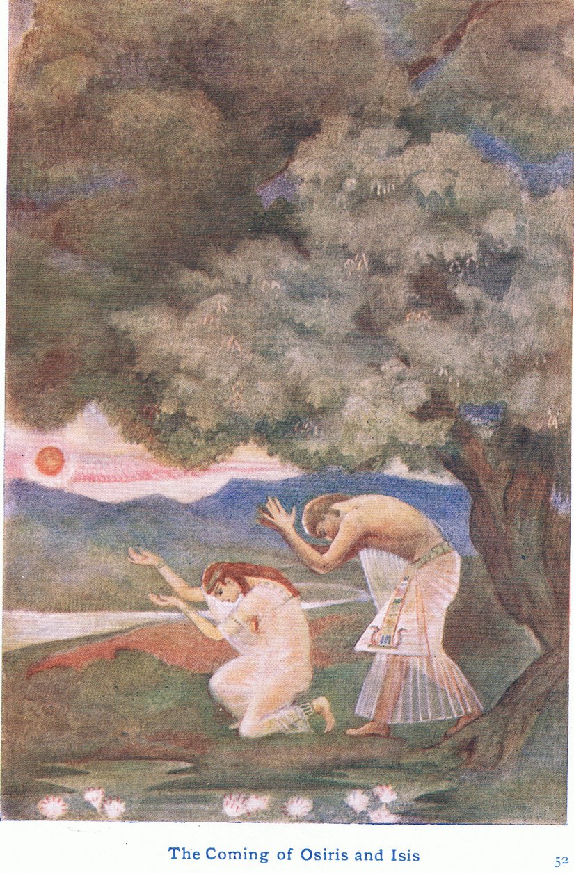 Kommen til Osiris og Isis (farge litho) av Evelyn Paul
