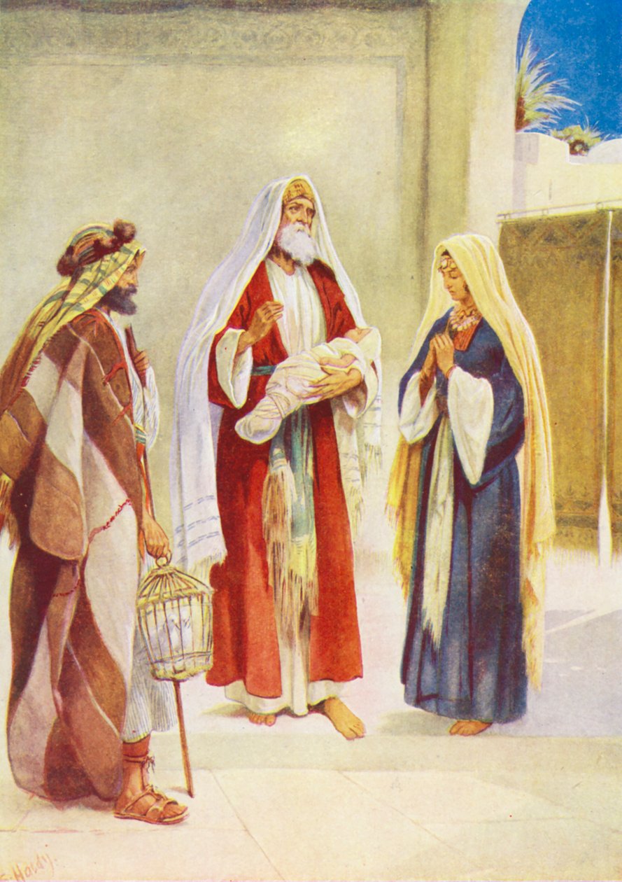 Jesusbarnet ført til tempelet (fargelitografi) av Evelyn Stuart Hardy