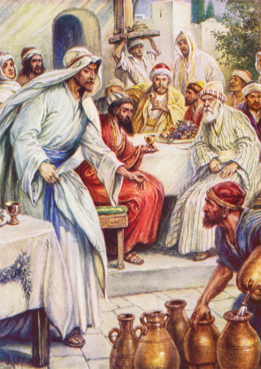 Jesus i bryllupsfesten (fargelitografi) av Evelyn Stuart Hardy